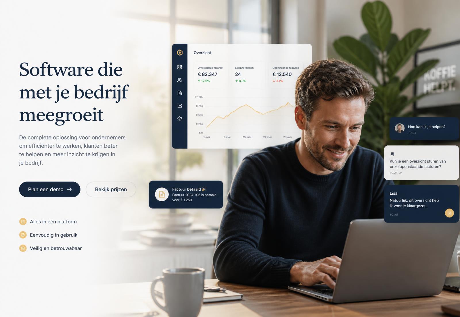 MKB-ondernemer werkt met het AI-dashboard van Jambhala AI
